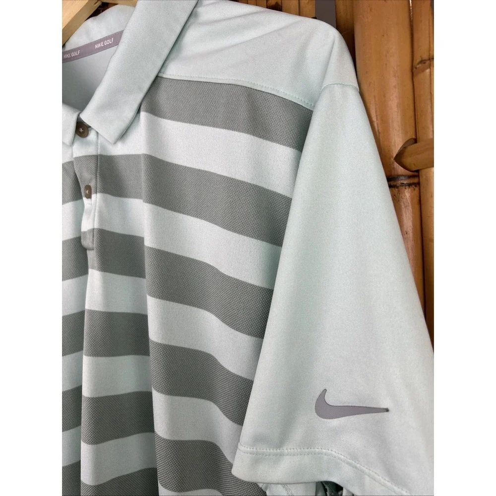 Nike‎ Dri Fit Short Sleeve Striped Golf Polo Shirt (Men's XL) Light Green Gray